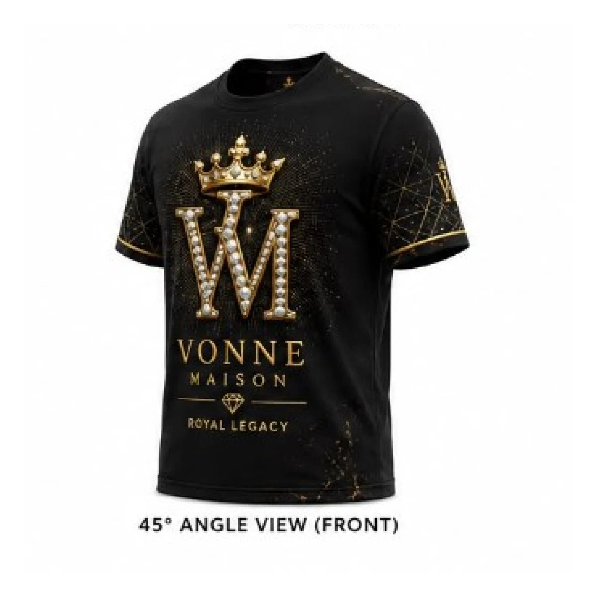 Royal Legacy Pearl Crest Tee (Noir) — three-quarter front